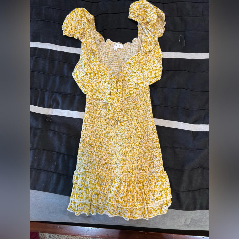 Yellow floral dress with tie in front